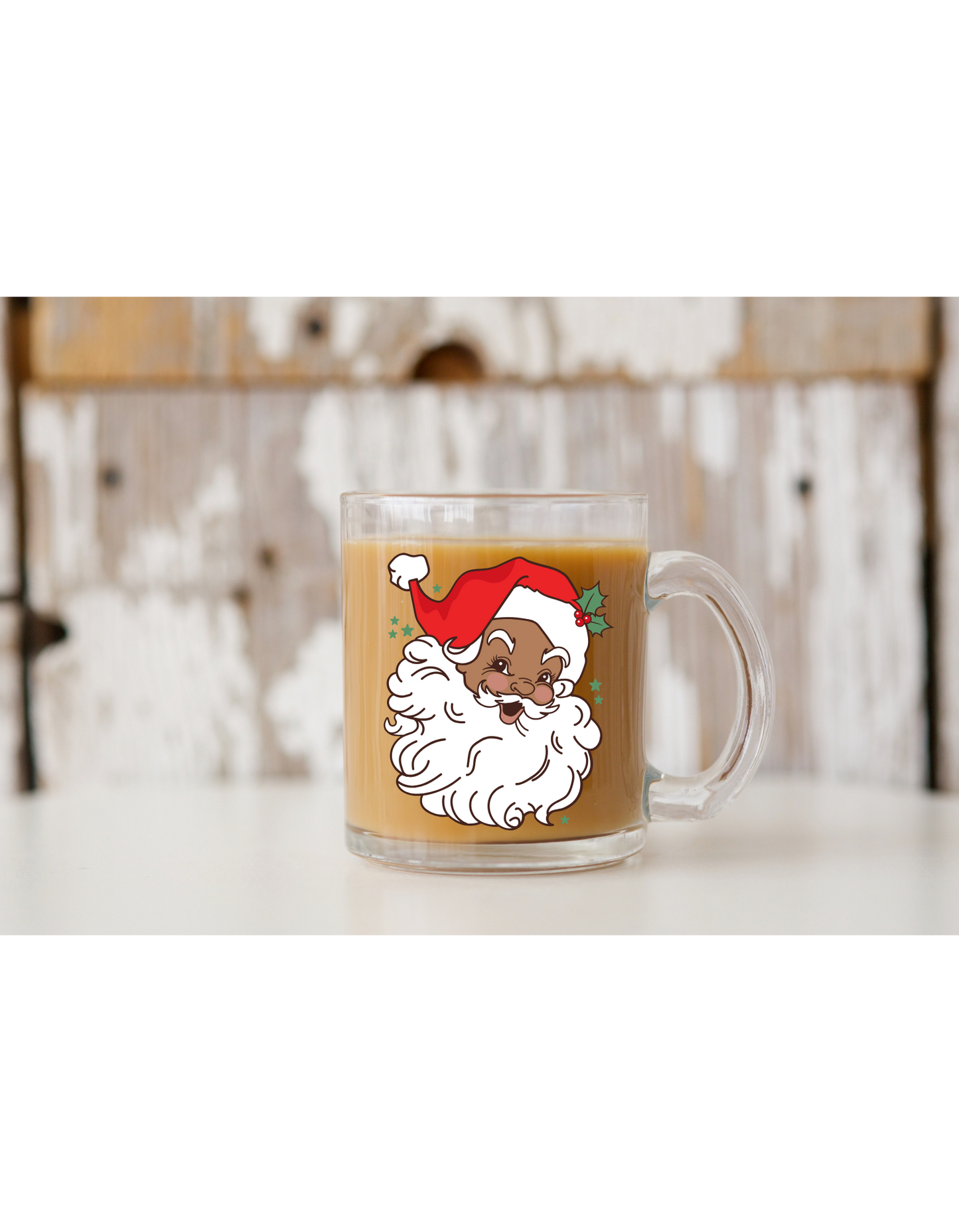 Vintage Black Santa with Red Hat Glass Mug