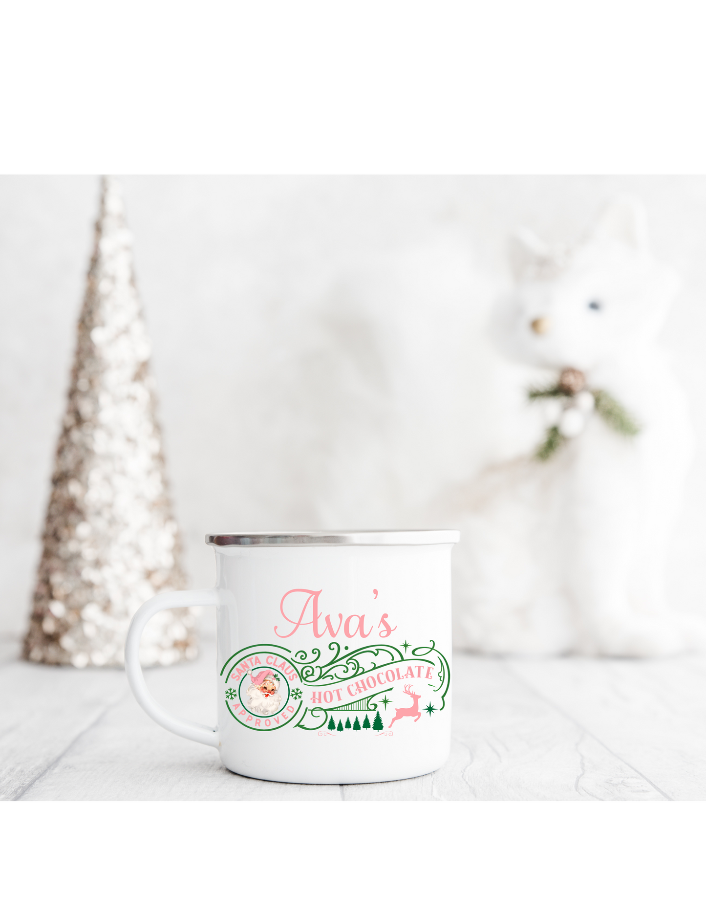 Personalized Pink Hat Santa Hot Chocolate Mug