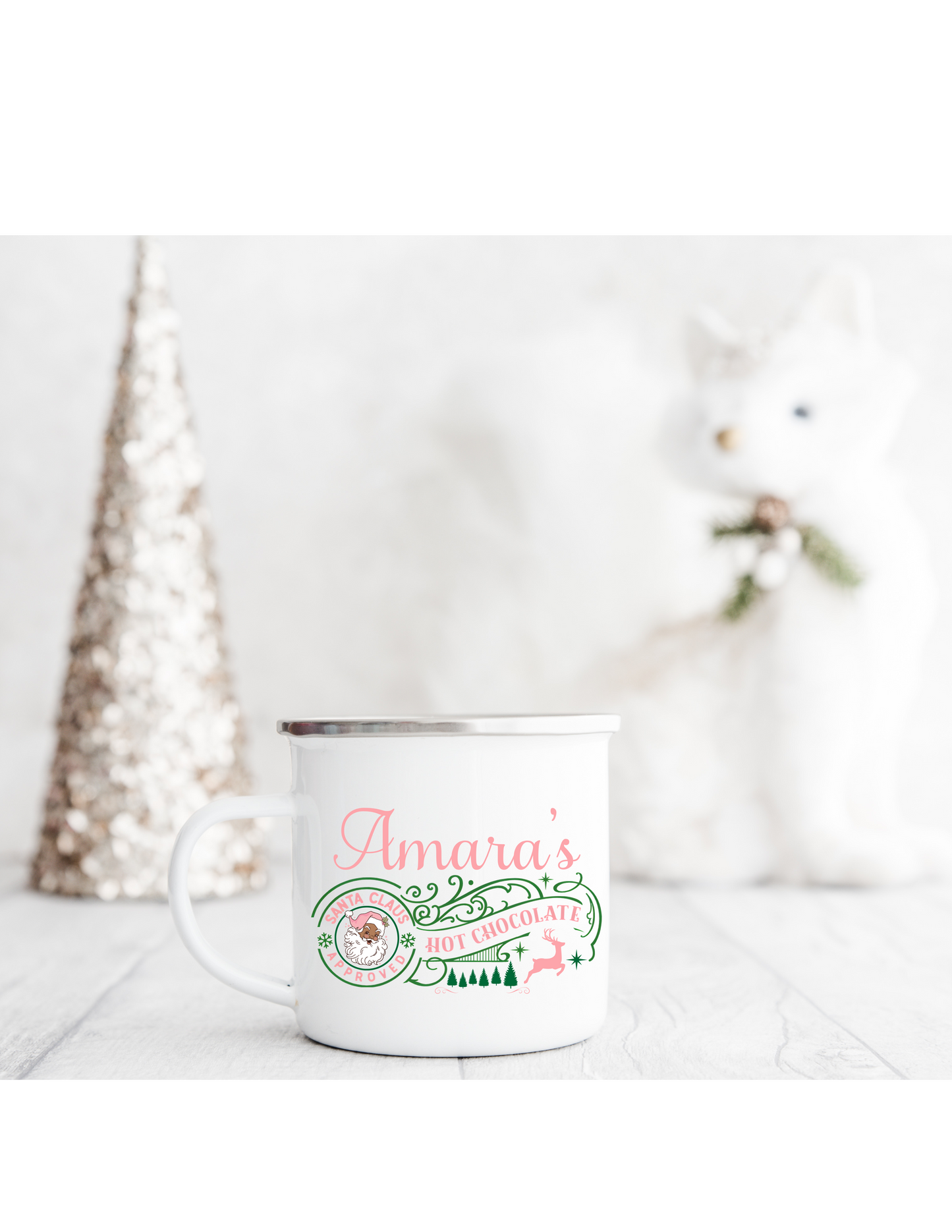 Personalized Pink Hat Black Santa Hot Chocolate Mug