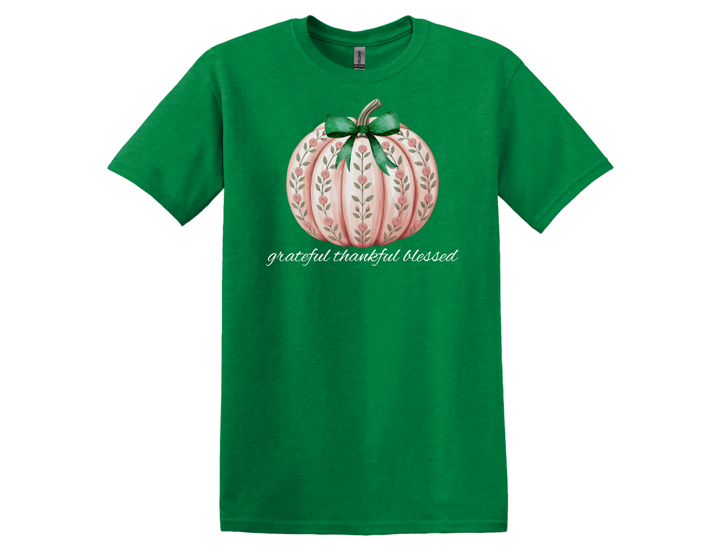 Pink & Green Rose Pumpkin T-Shirt in Green