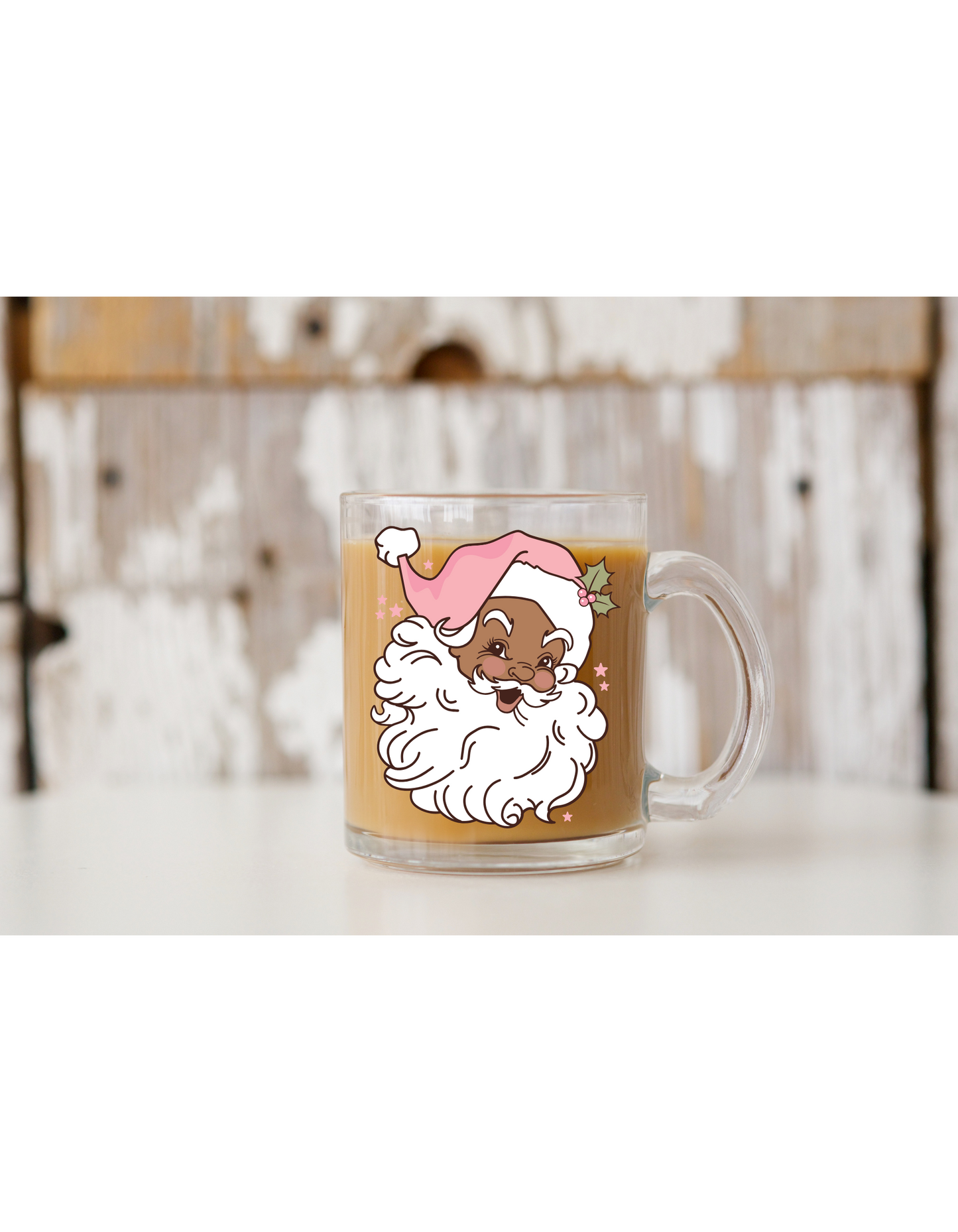 Vintage Black Santa with Pink Hat Glass Mug