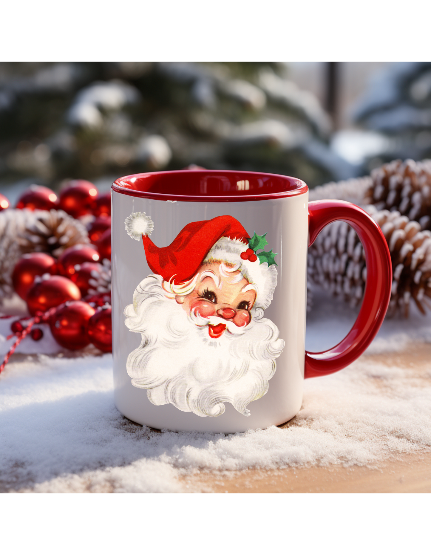 Vintage White Santa with Red Hat Ceramic Mug