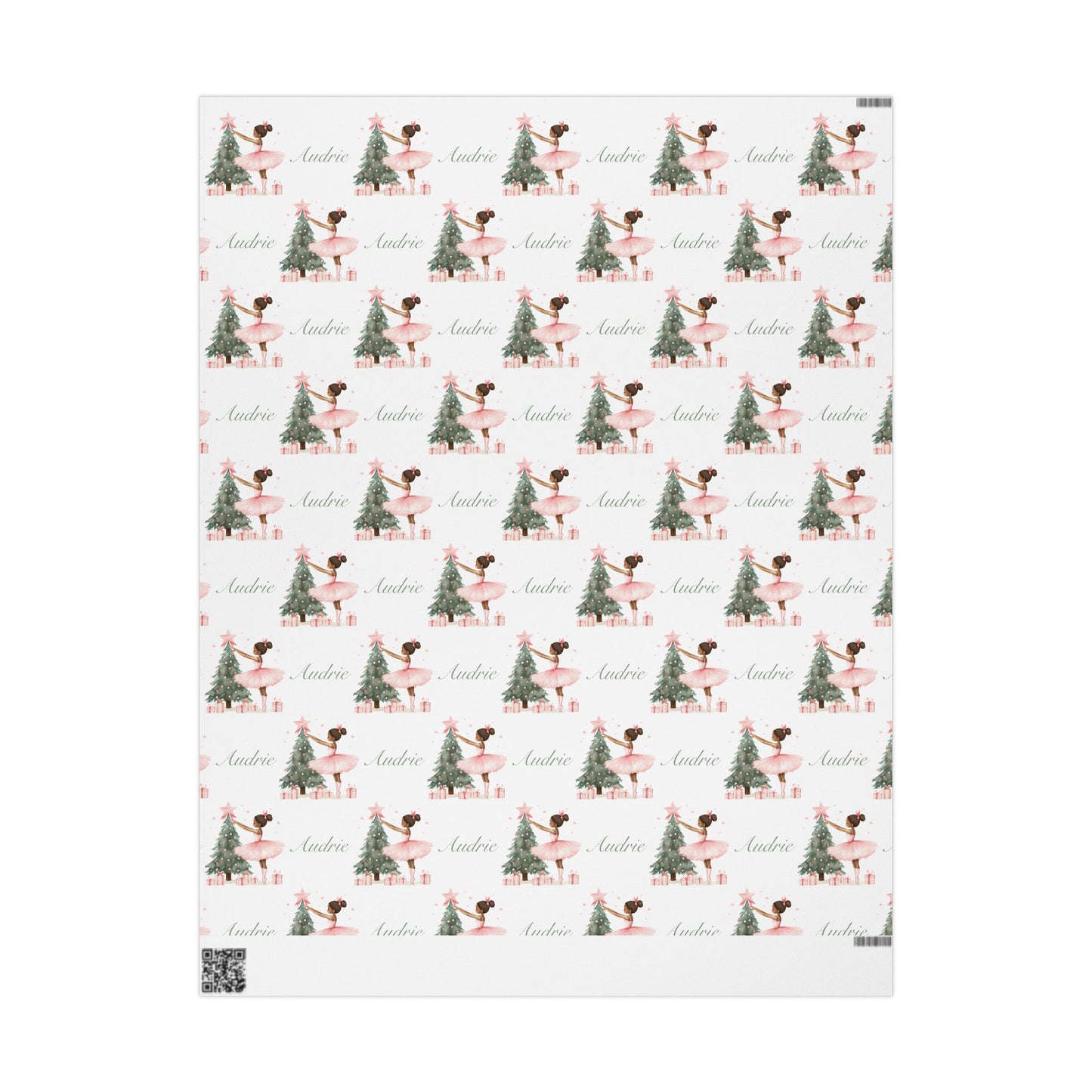 Personalized Pink Black Ballerina Christmas Wrapping Paper - White Background