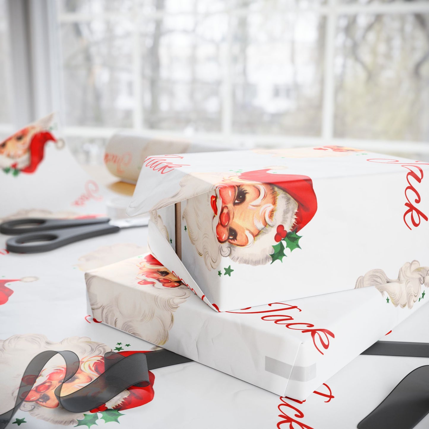 Personalized Vintage Red Hat Santa Christmas Wrapping Paper