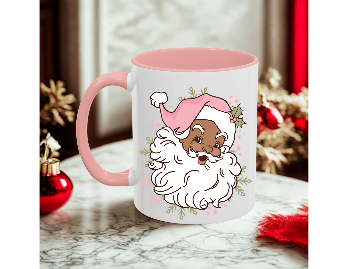 Vintage Black Santa with Pink Hat Ceramic Mug