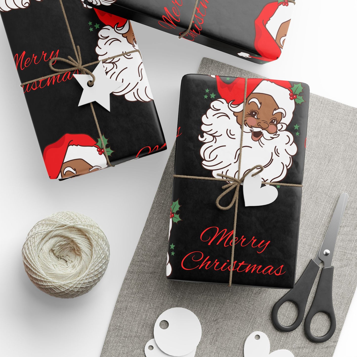 Vintage Red Hat Black Santa Christmas Wrapping Paper - Merry Christmas