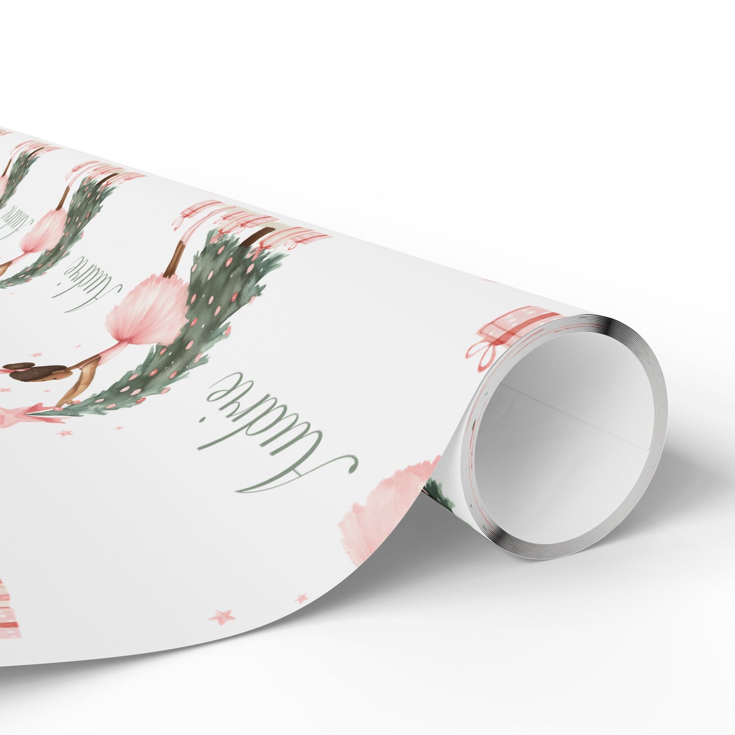 Personalized Pink Black Ballerina Christmas Wrapping Paper - White Background