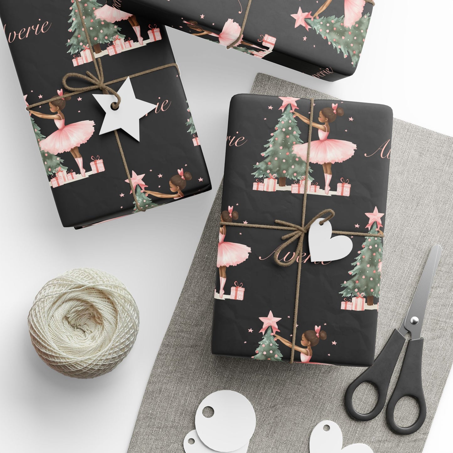 Personalized Pink Black Ballerina Christmas Wrapping Paper - Black Background