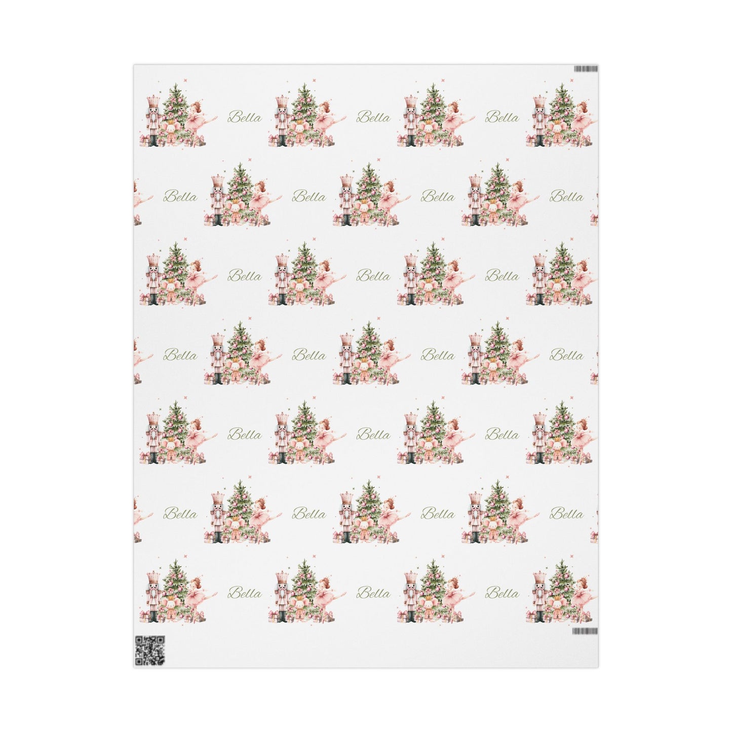 Personalized Pink Ballerina Christmas Wrapping Paper - White Background