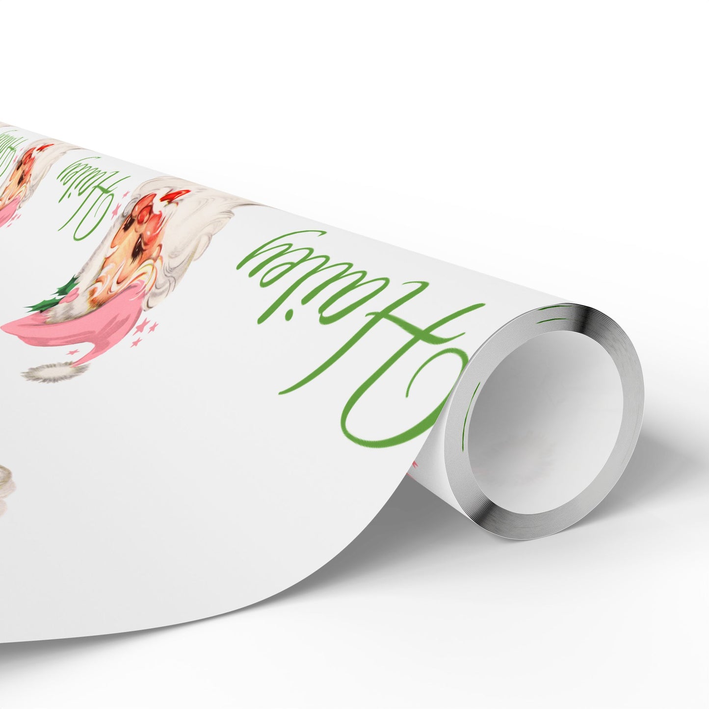 Personalized Vintage Pink Hat Santa Christmas Wrapping Paper
