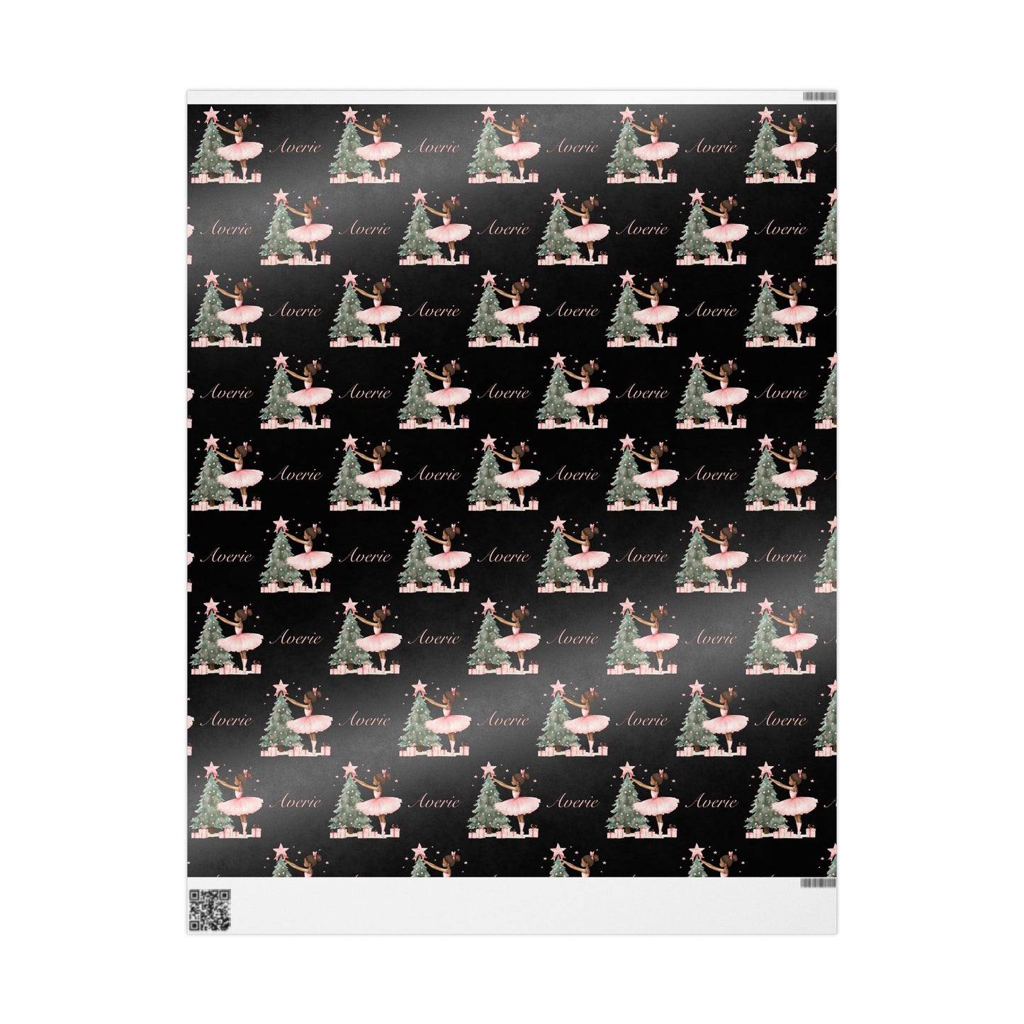 Personalized Pink Black Ballerina Christmas Wrapping Paper - Black Background