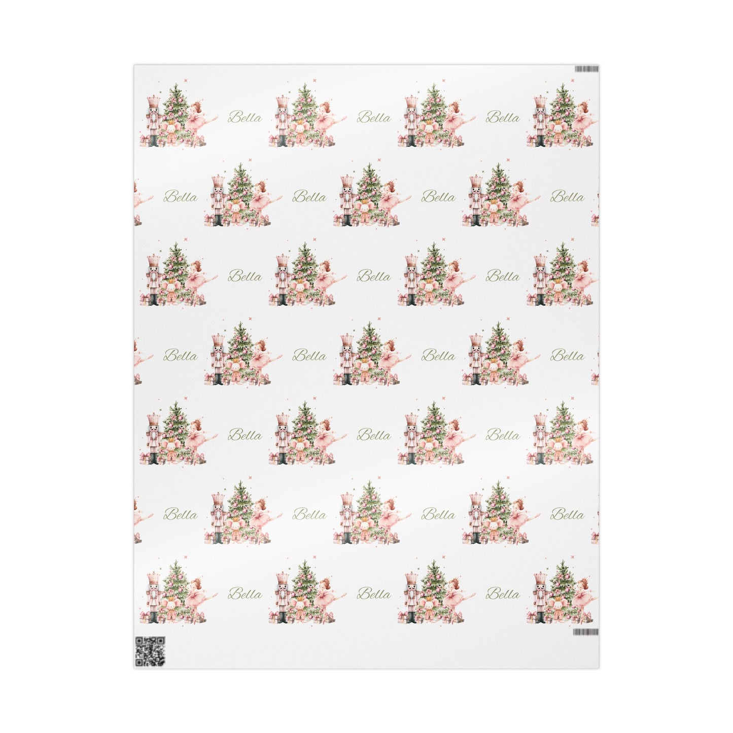 Personalized Pink Ballerina Christmas Wrapping Paper - White Background