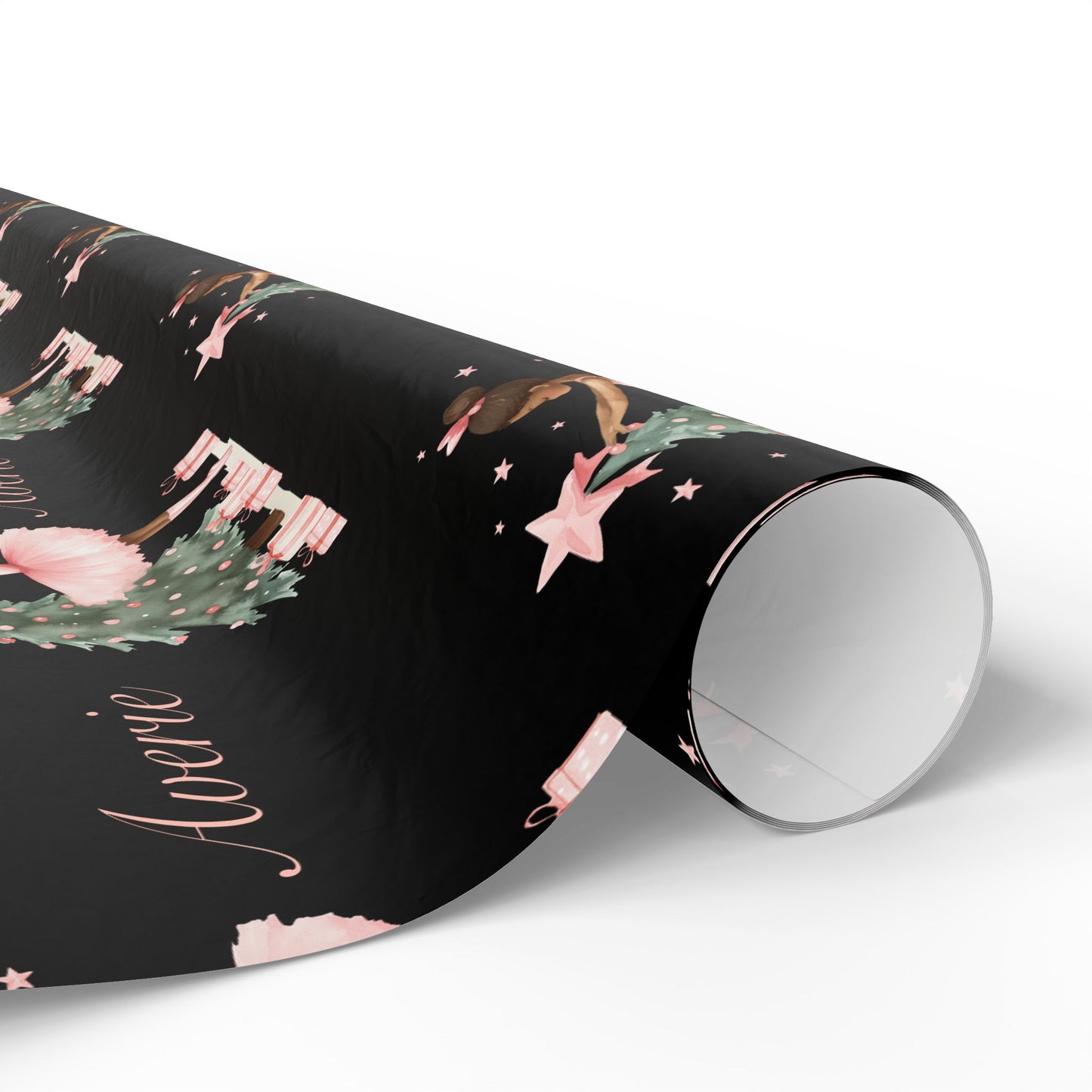 Personalized Pink Black Ballerina Christmas Wrapping Paper - Black Background