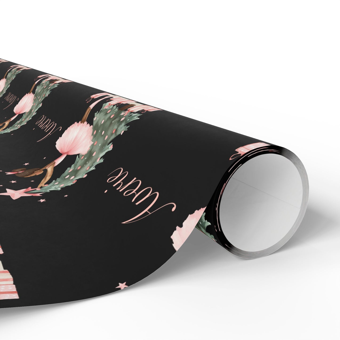 Personalized Pink Black Ballerina Christmas Wrapping Paper - Black Background