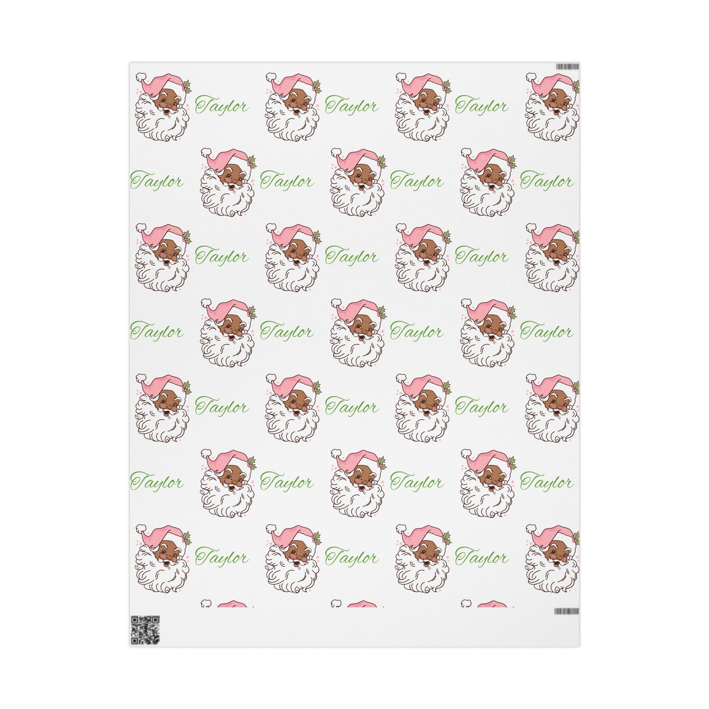 Personalized Vintage Pink Hat Black Santa Christmas Wrapping Paper