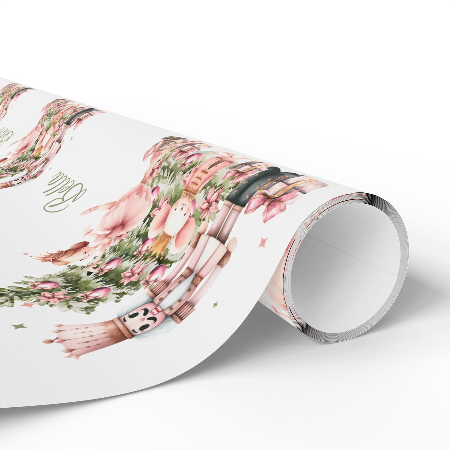 Personalized Pink Ballerina Christmas Wrapping Paper - White Background