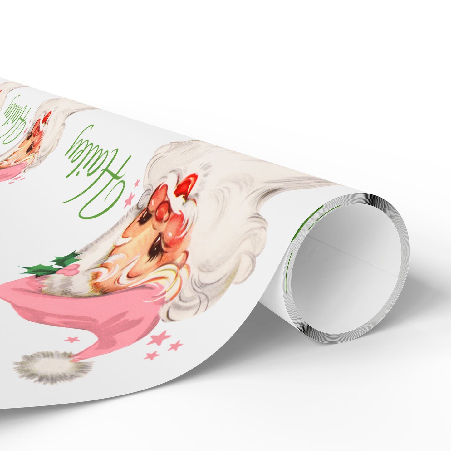 Personalized Vintage Pink Hat Santa Christmas Wrapping Paper