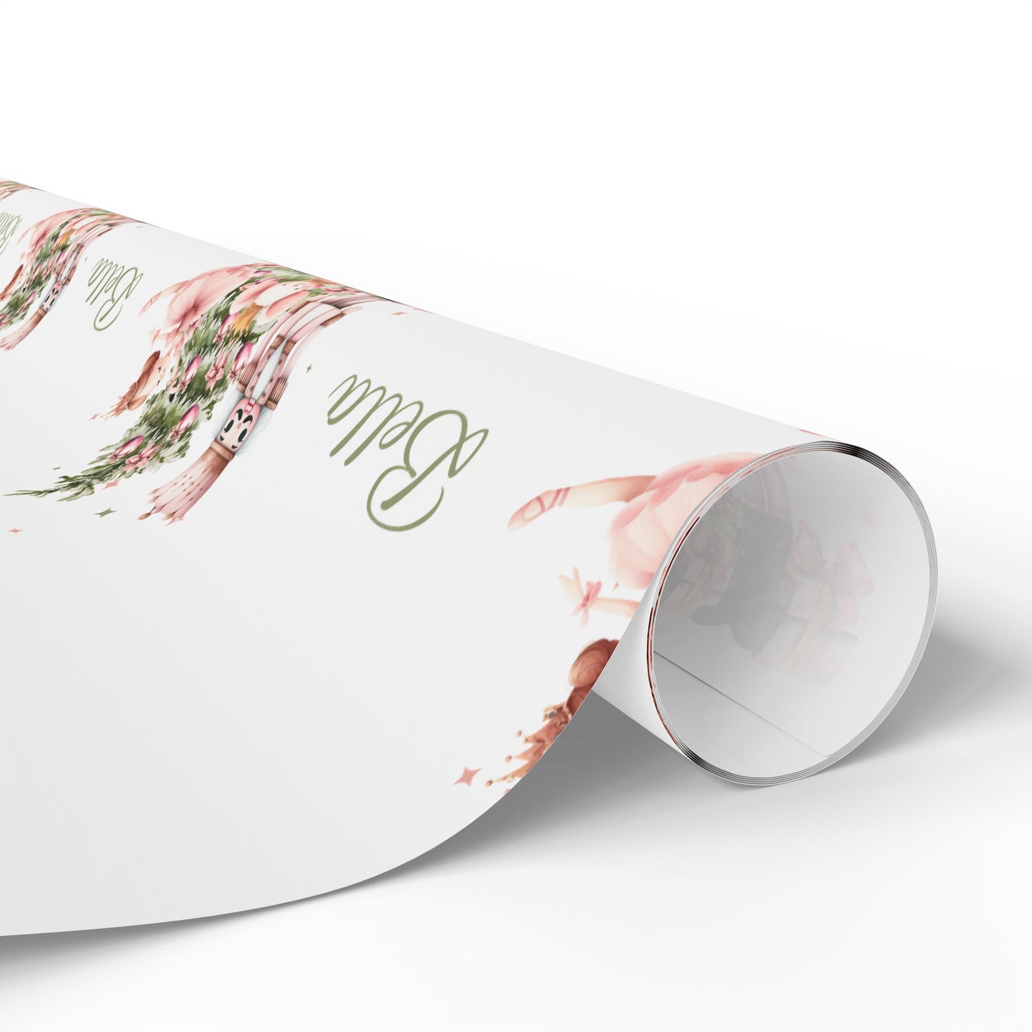 Personalized Pink Ballerina Christmas Wrapping Paper - White Background