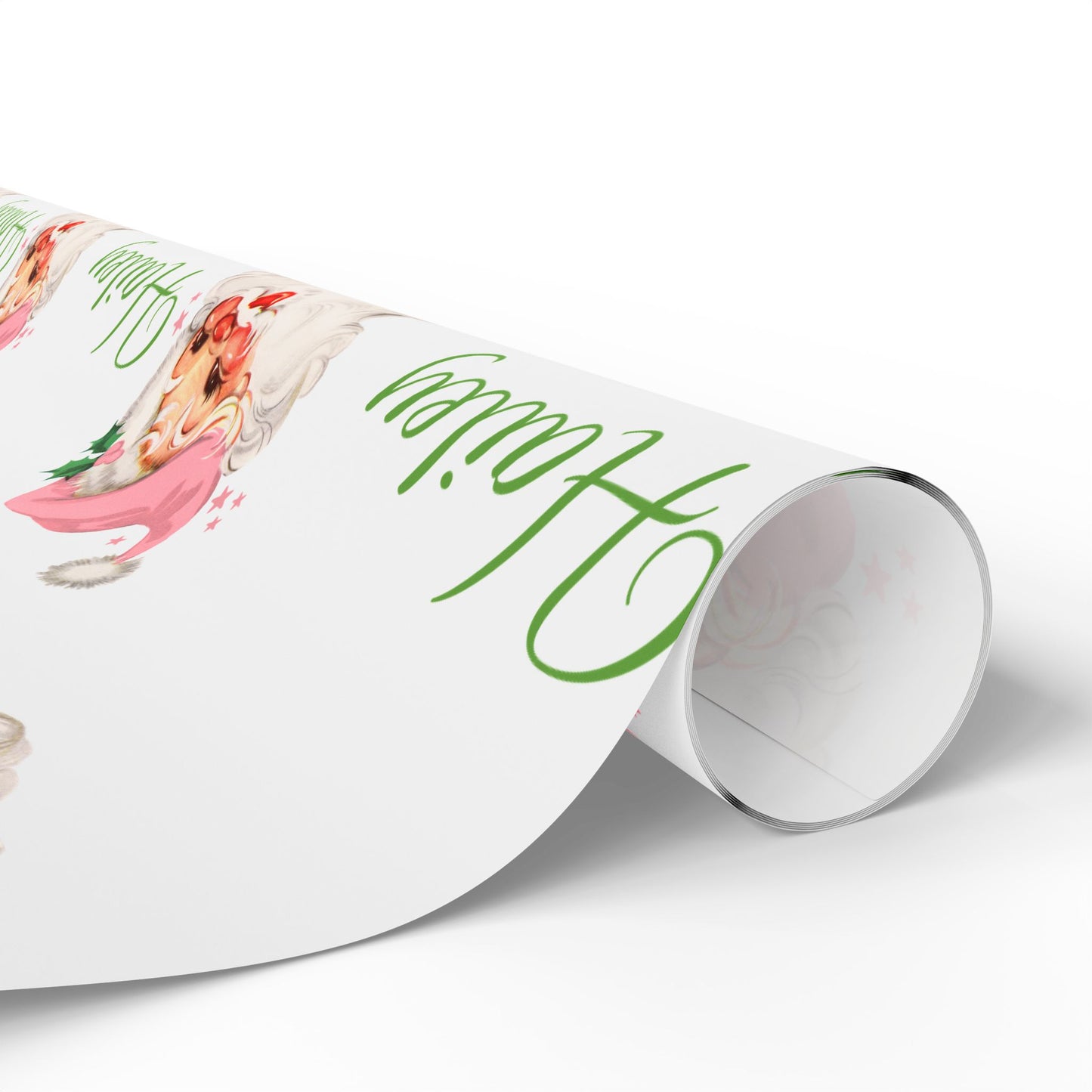 Personalized Vintage Pink Hat Santa Christmas Wrapping Paper
