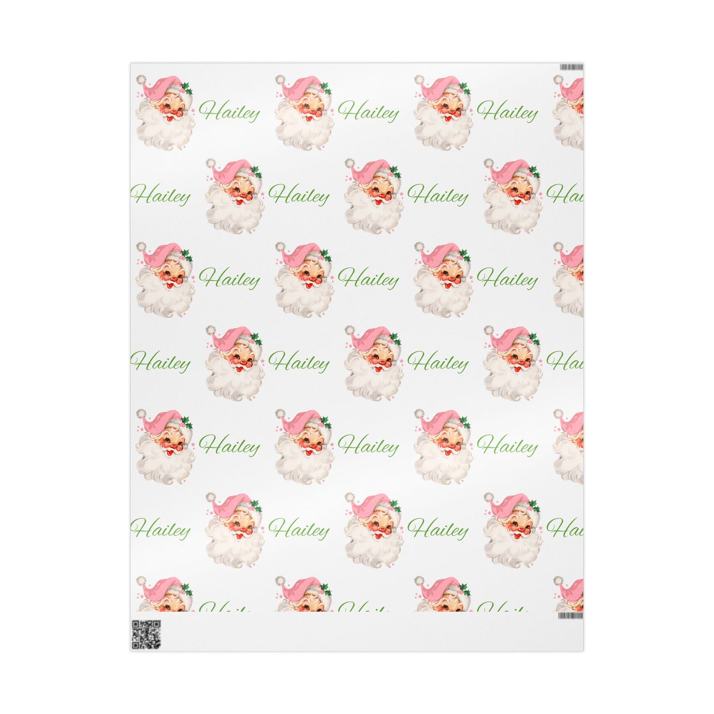 Personalized Vintage Pink Hat Santa Christmas Wrapping Paper
