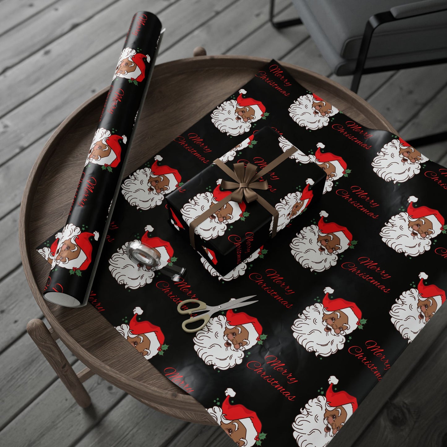 Vintage Red Hat Black Santa Christmas Wrapping Paper - Merry Christmas