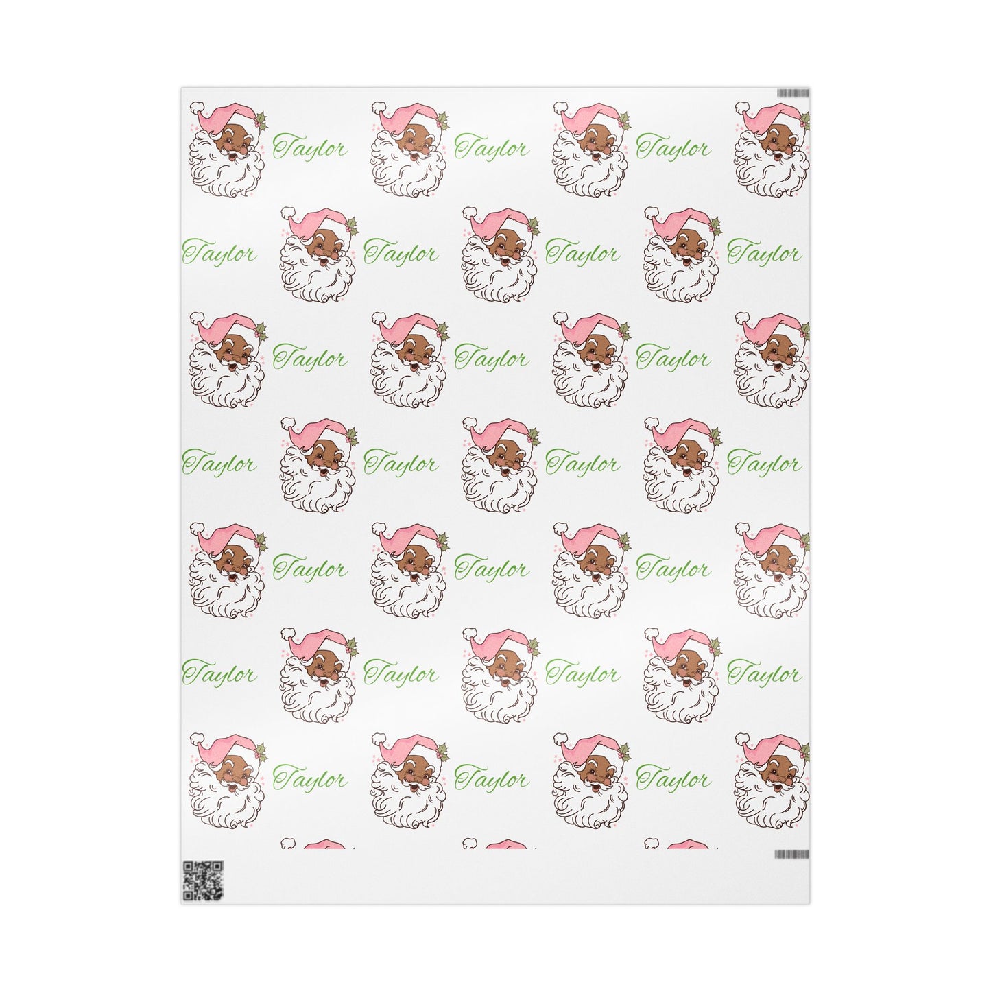 Personalized Vintage Pink Hat Black Santa Christmas Wrapping Paper