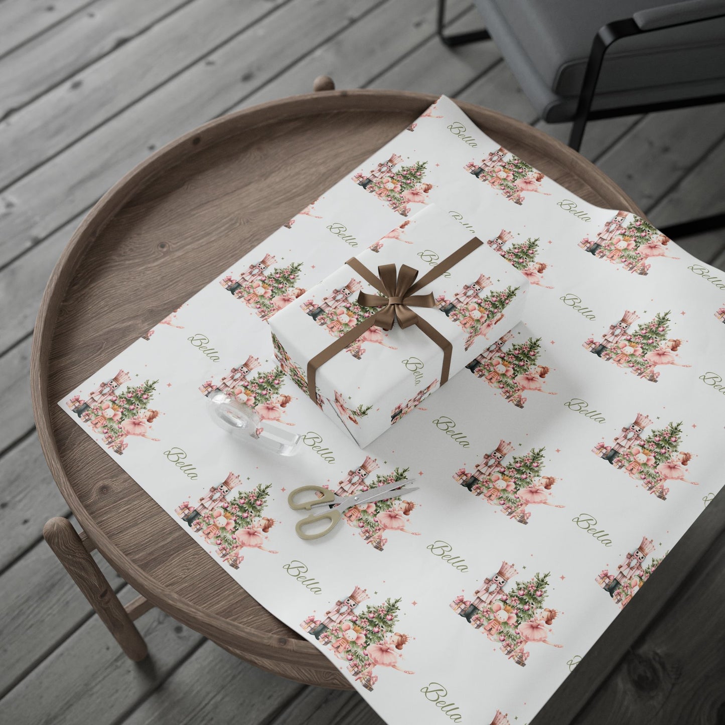 Personalized Pink Ballerina Christmas Wrapping Paper - White Background
