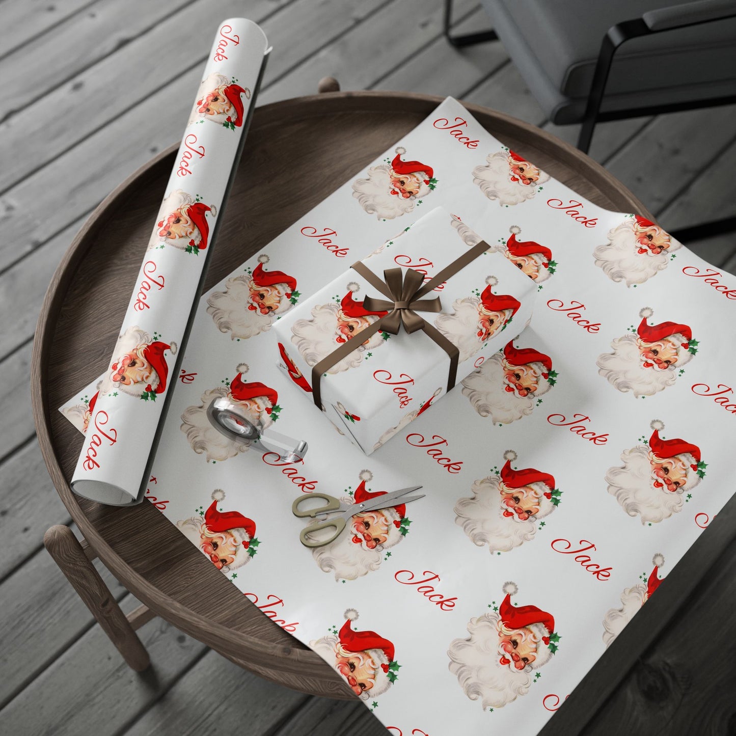 Personalized Vintage Red Hat Santa Christmas Wrapping Paper
