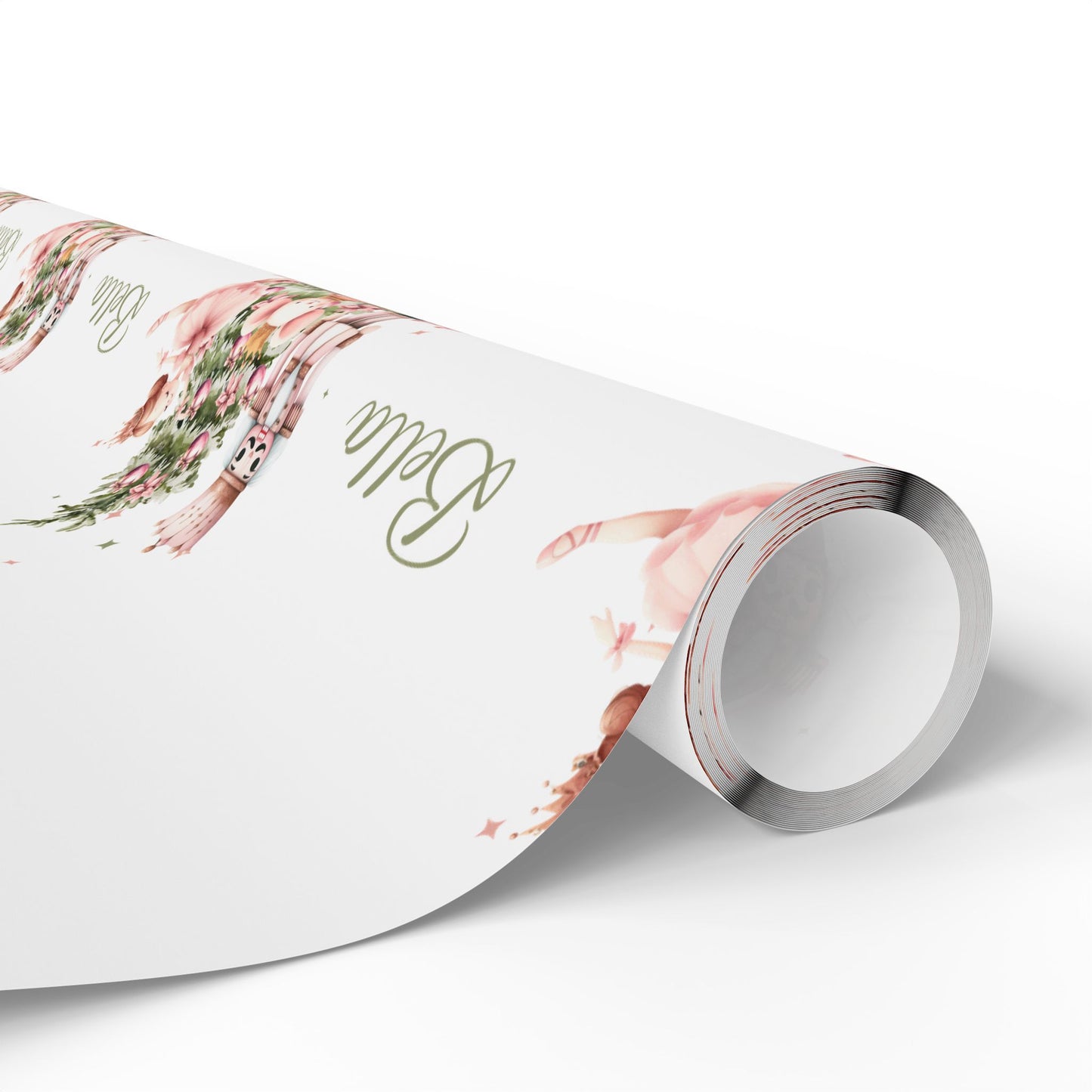Personalized Pink Ballerina Christmas Wrapping Paper - White Background