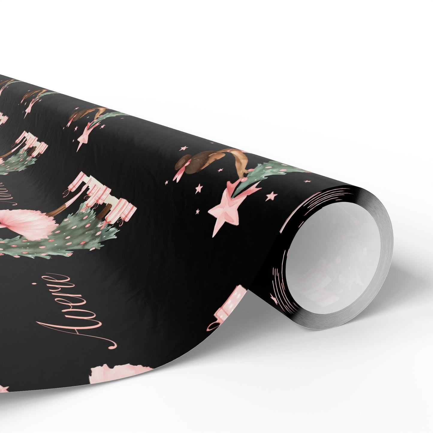 Personalized Pink Black Ballerina Christmas Wrapping Paper - Black Background