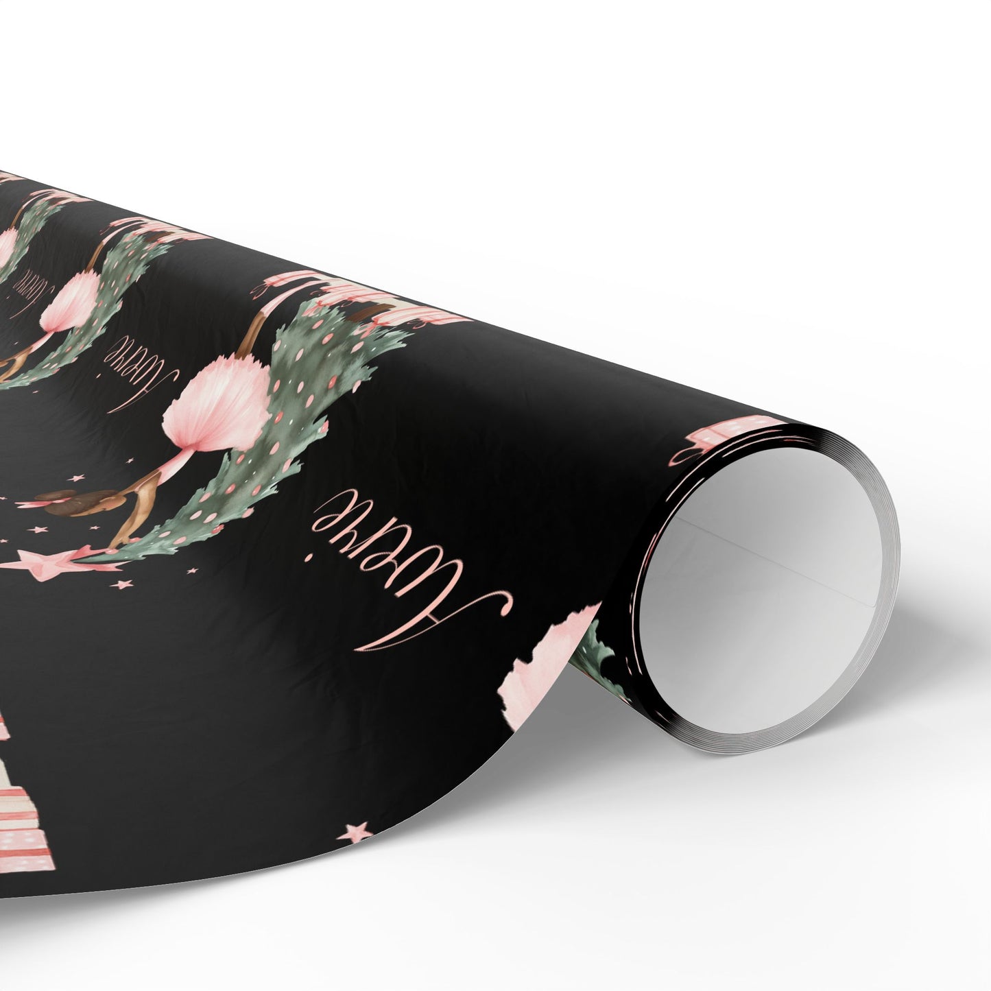 Personalized Pink Black Ballerina Christmas Wrapping Paper - Black Background