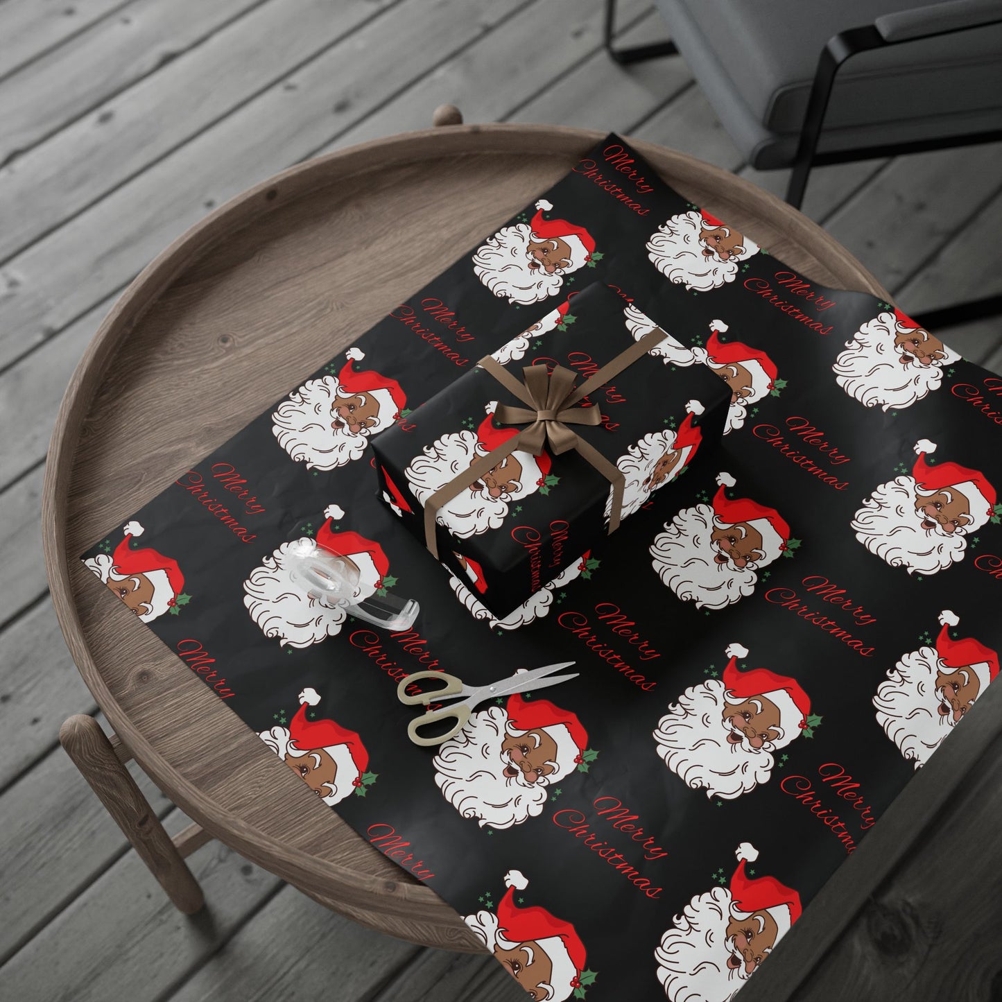 Vintage Red Hat Black Santa Christmas Wrapping Paper - Merry Christmas
