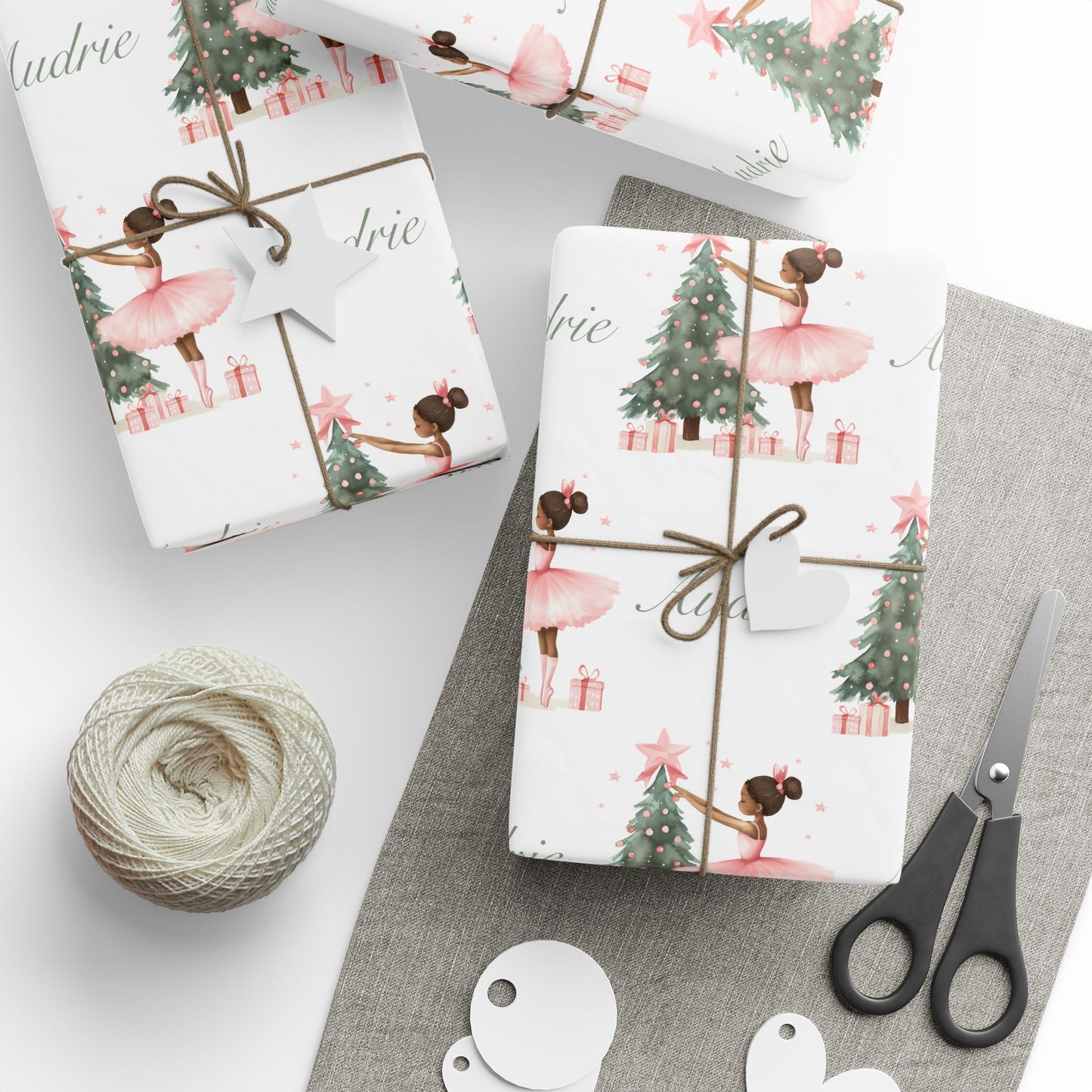 Personalized Pink Black Ballerina Christmas Wrapping Paper - White Background