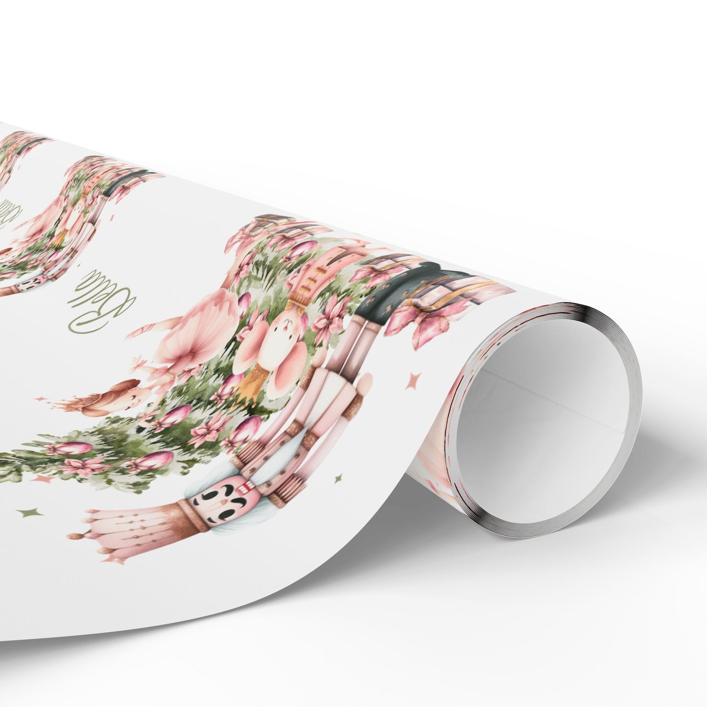 Personalized Pink Ballerina Christmas Wrapping Paper - White Background