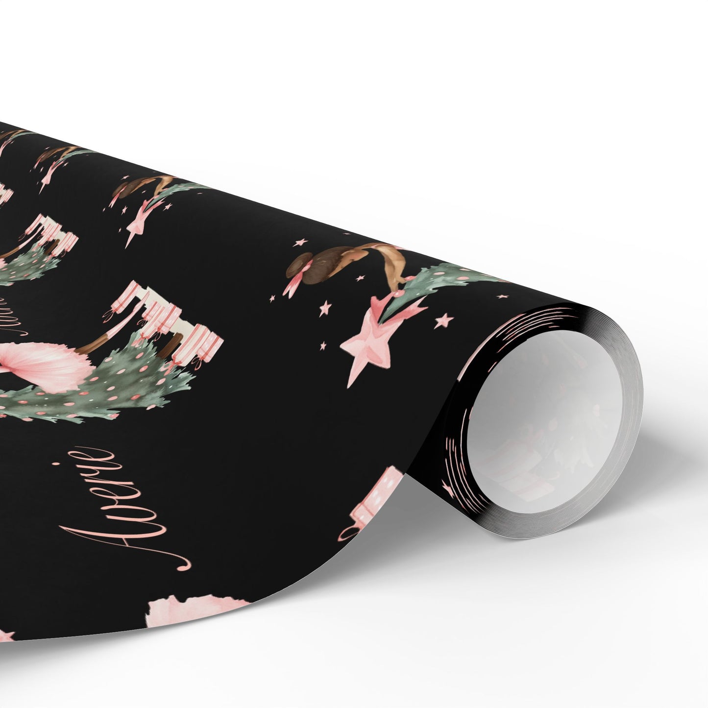 Personalized Pink Black Ballerina Christmas Wrapping Paper - Black Background