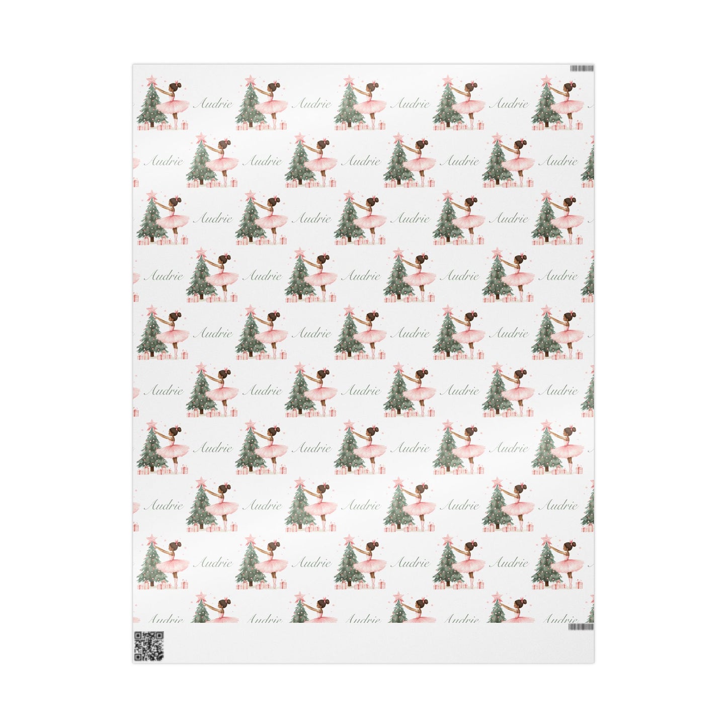 Personalized Pink Black Ballerina Christmas Wrapping Paper - White Background