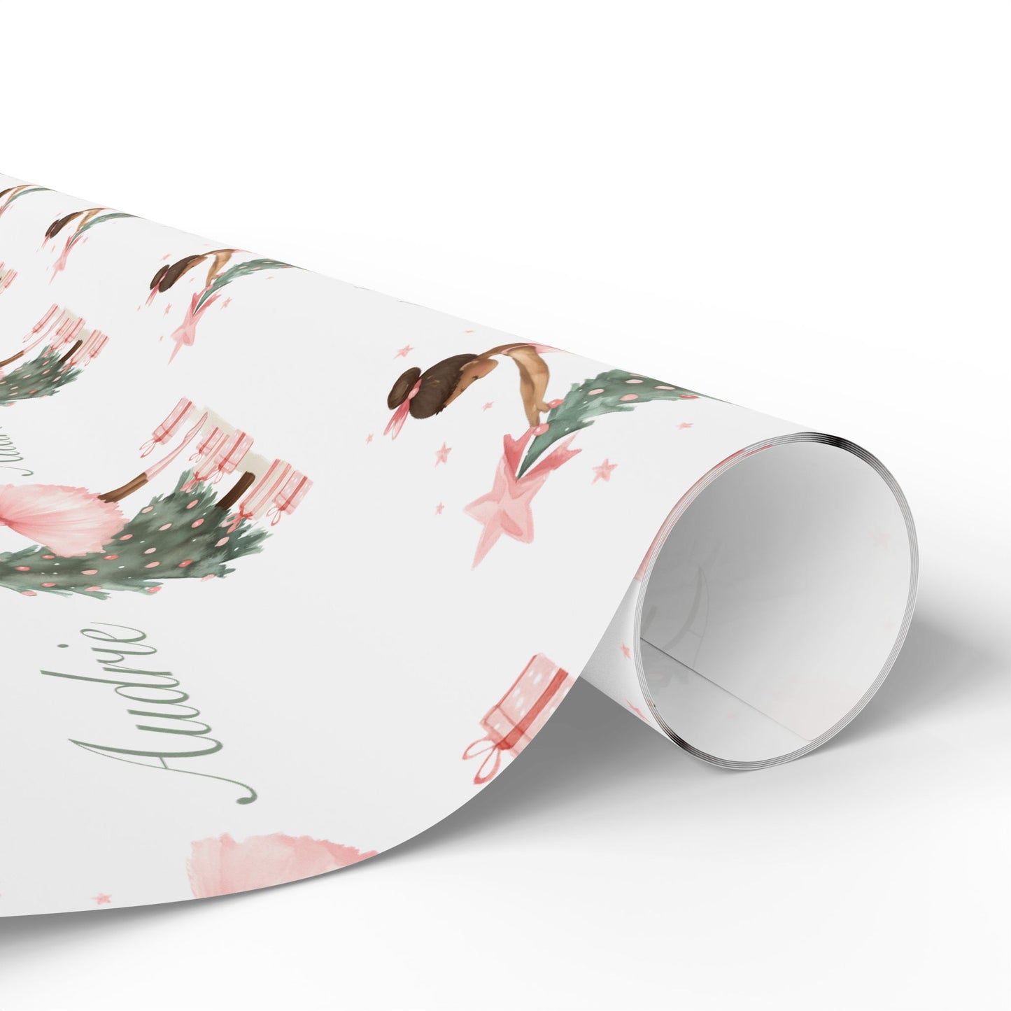 Personalized Pink Black Ballerina Christmas Wrapping Paper - White Background