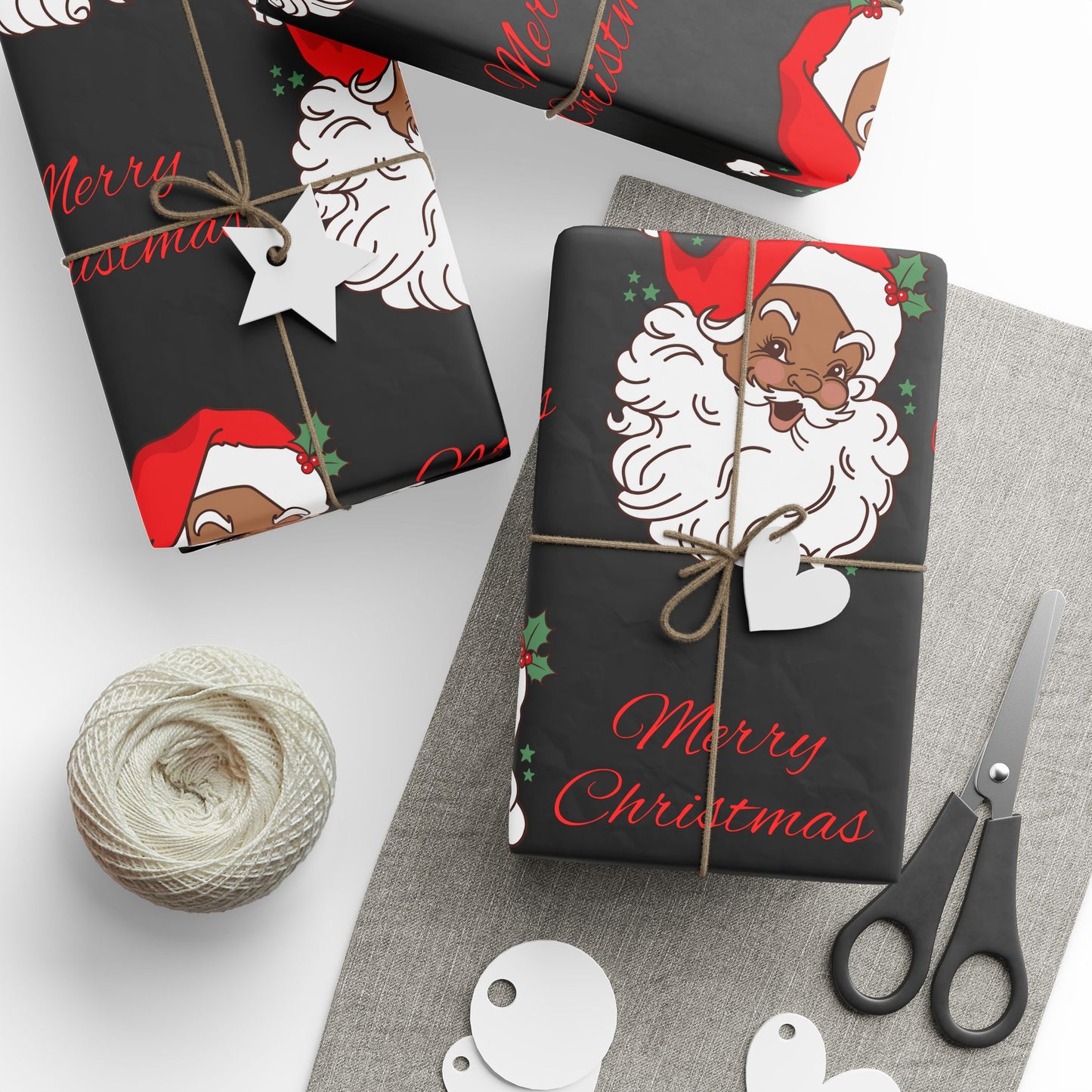 Vintage Red Hat Black Santa Christmas Wrapping Paper - Merry Christmas