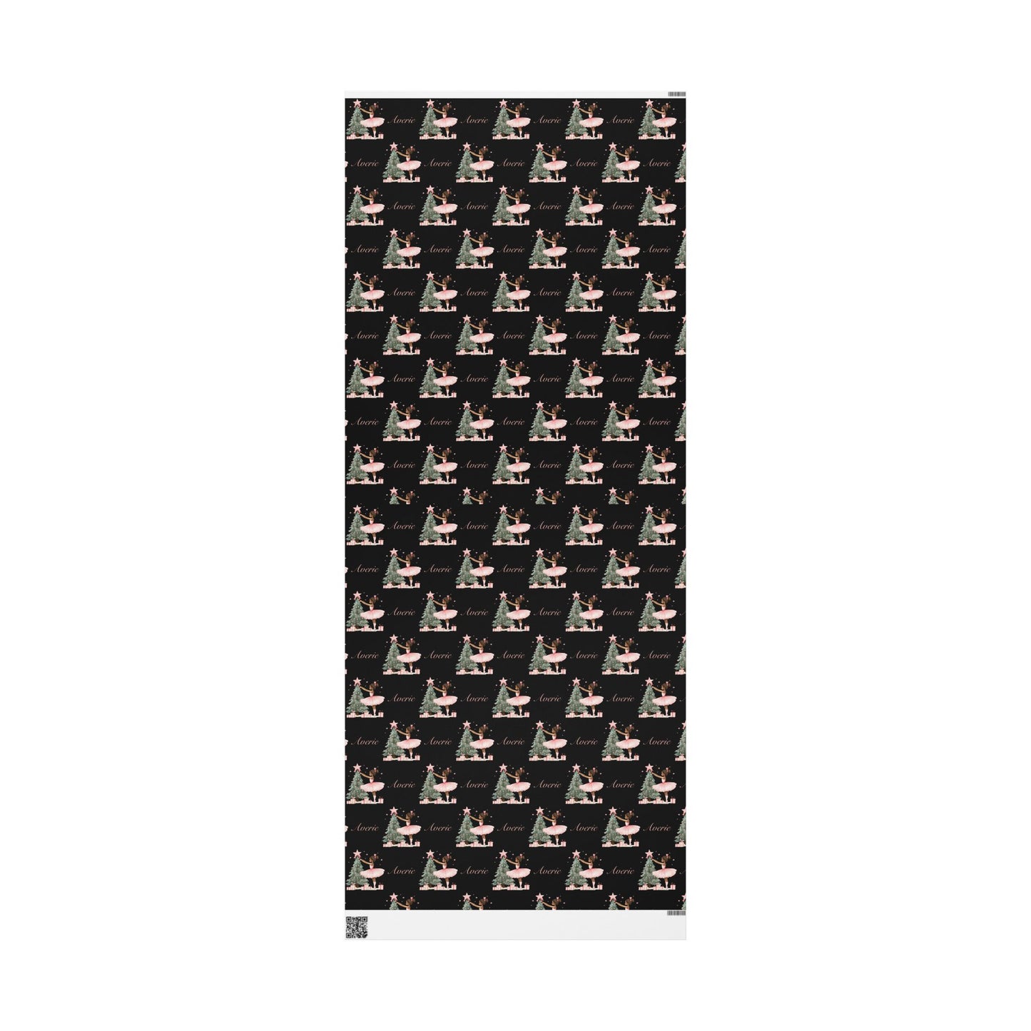 Personalized Pink Black Ballerina Christmas Wrapping Paper - Black Background