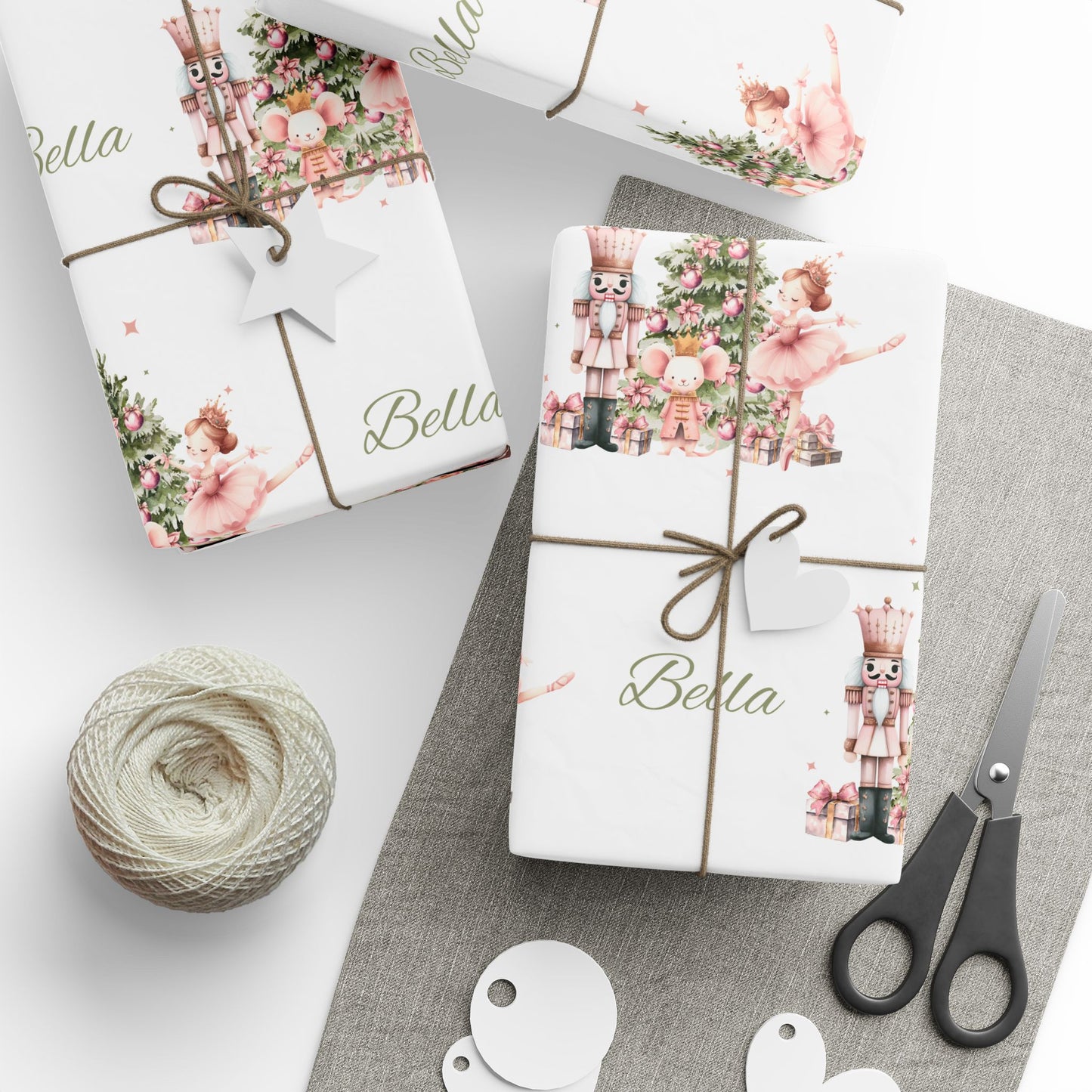 Personalized Pink Ballerina Christmas Wrapping Paper - White Background