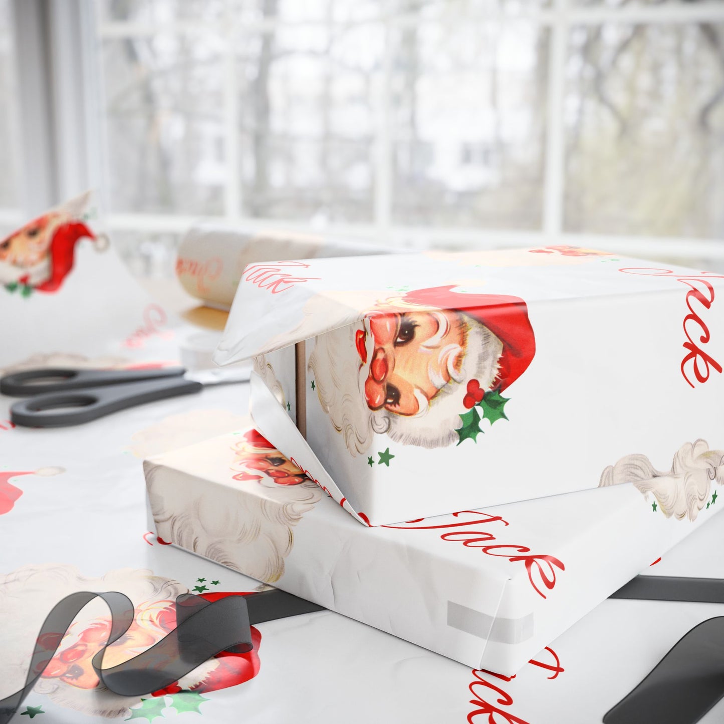 Personalized Vintage Red Hat Santa Christmas Wrapping Paper