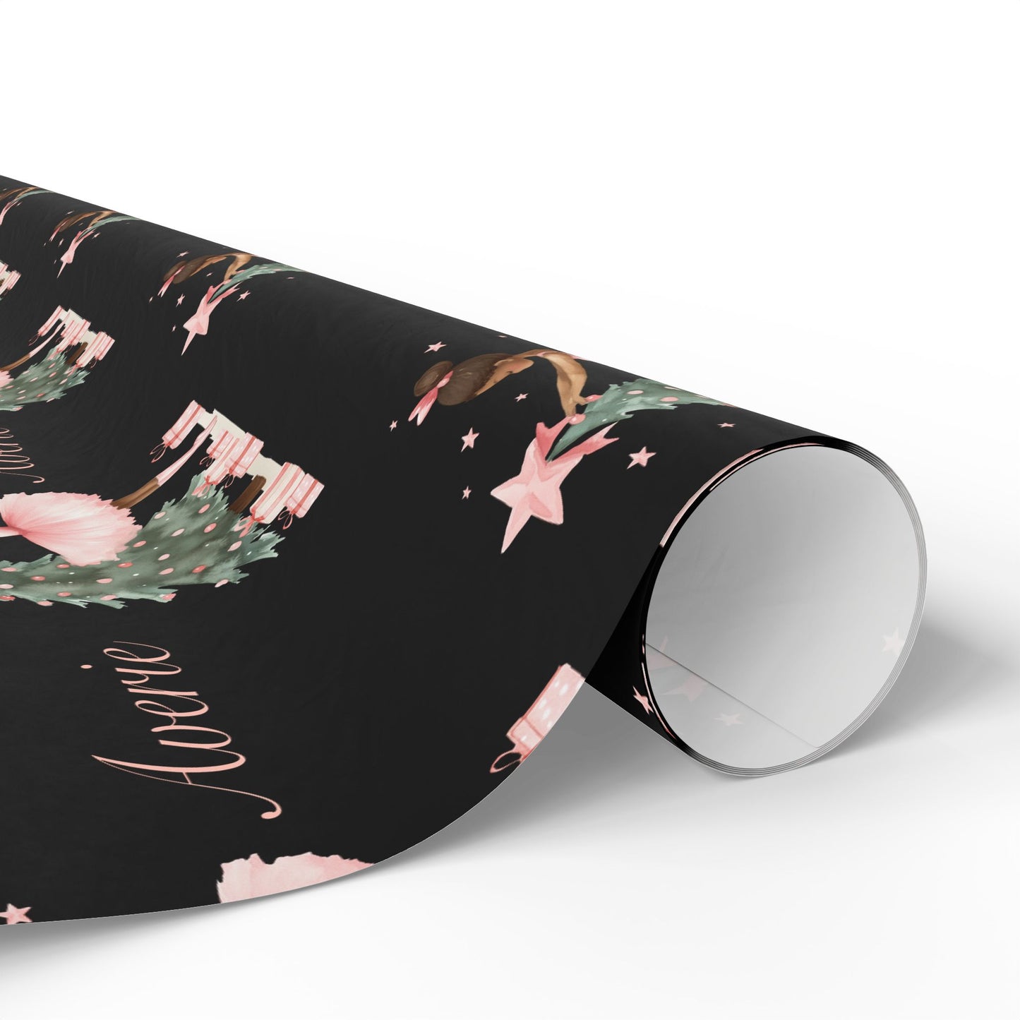 Personalized Pink Black Ballerina Christmas Wrapping Paper - Black Background