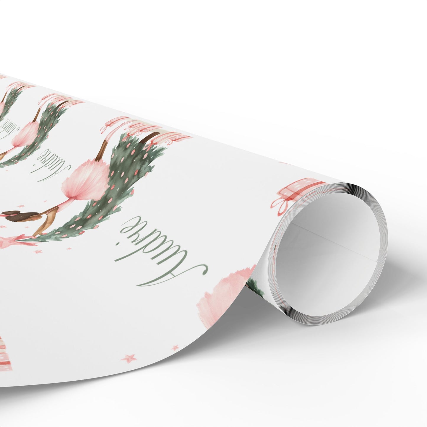 Personalized Pink Black Ballerina Christmas Wrapping Paper - White Background