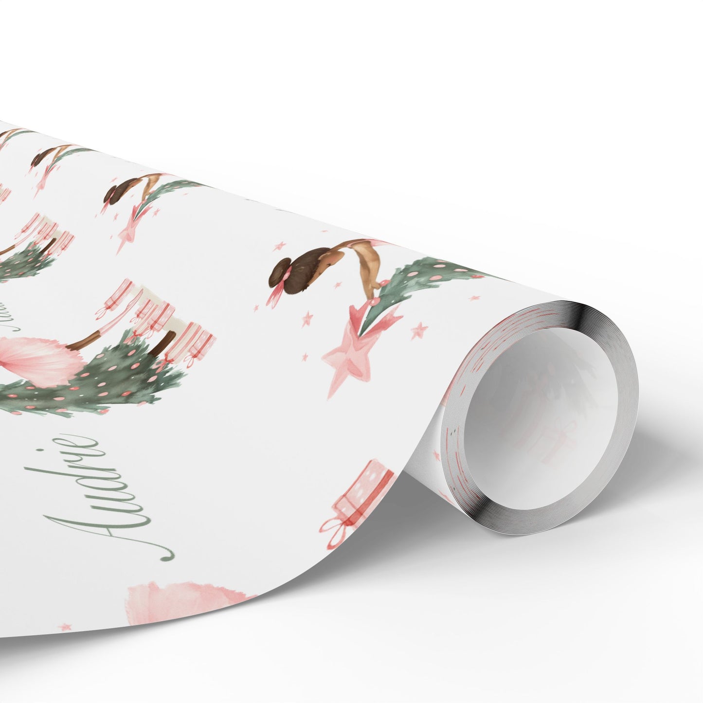 Personalized Pink Black Ballerina Christmas Wrapping Paper - White Background