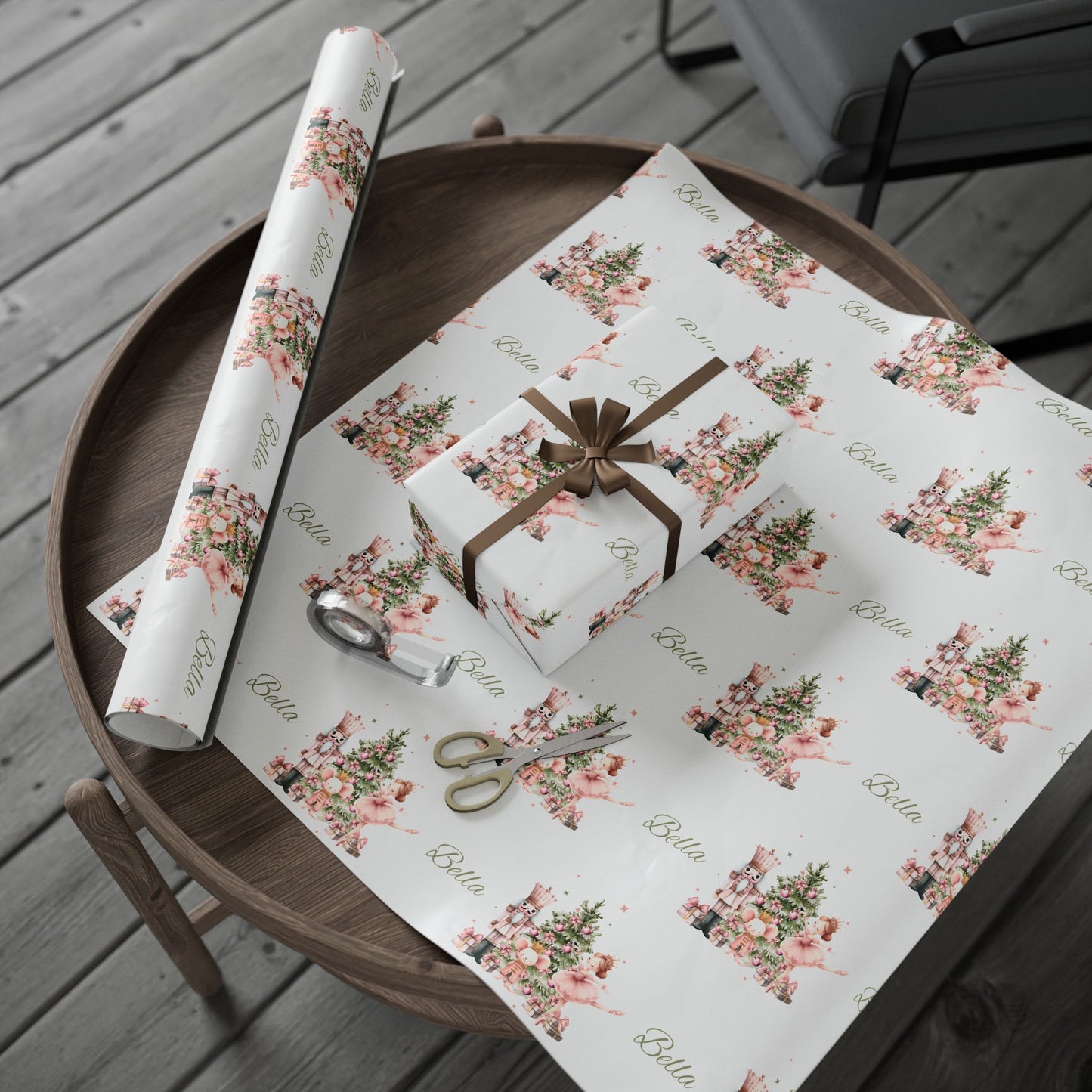 Personalized Pink Ballerina Christmas Wrapping Paper - White Background