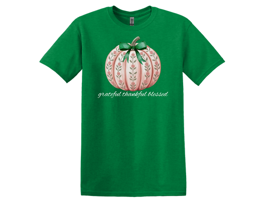 Pink & Green Rose Pumpkin T-Shirt in Green