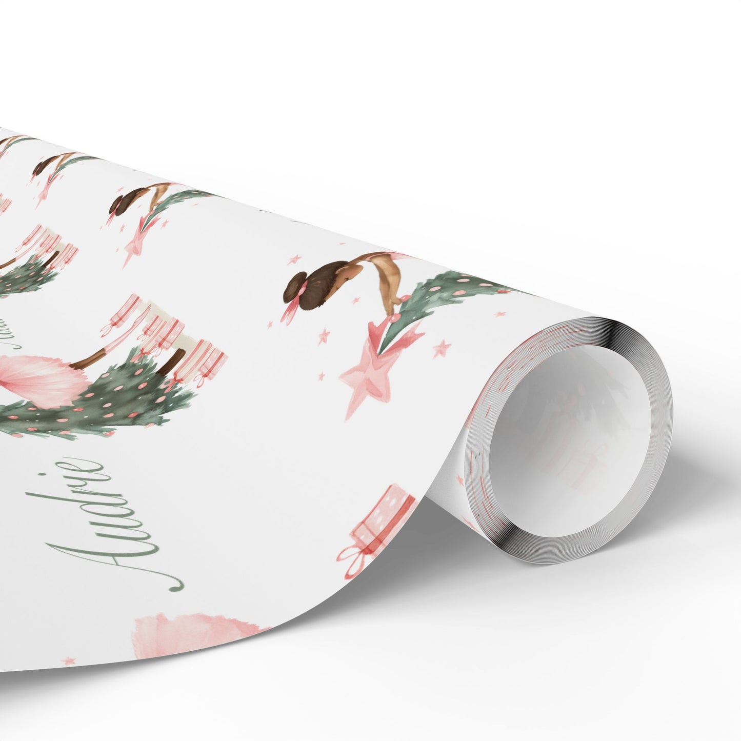 Personalized Pink Black Ballerina Christmas Wrapping Paper - White Background