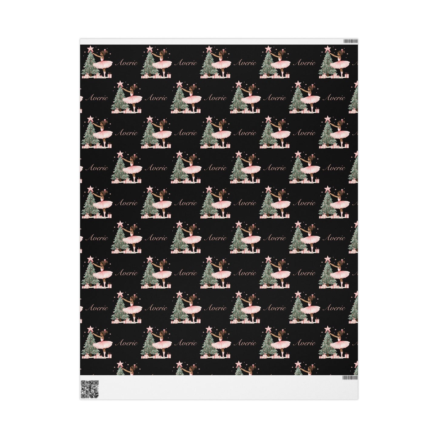 Personalized Pink Black Ballerina Christmas Wrapping Paper - Black Background