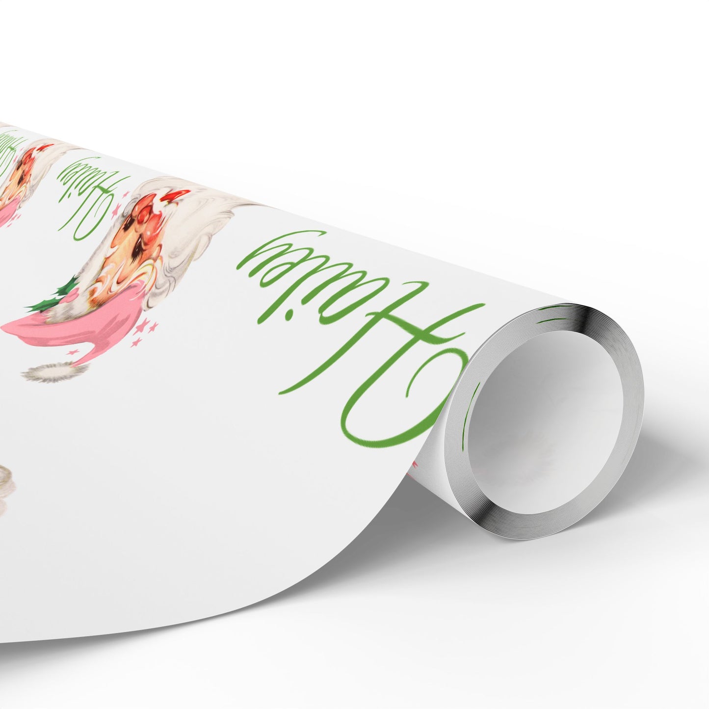 Personalized Vintage Pink Hat Santa Christmas Wrapping Paper