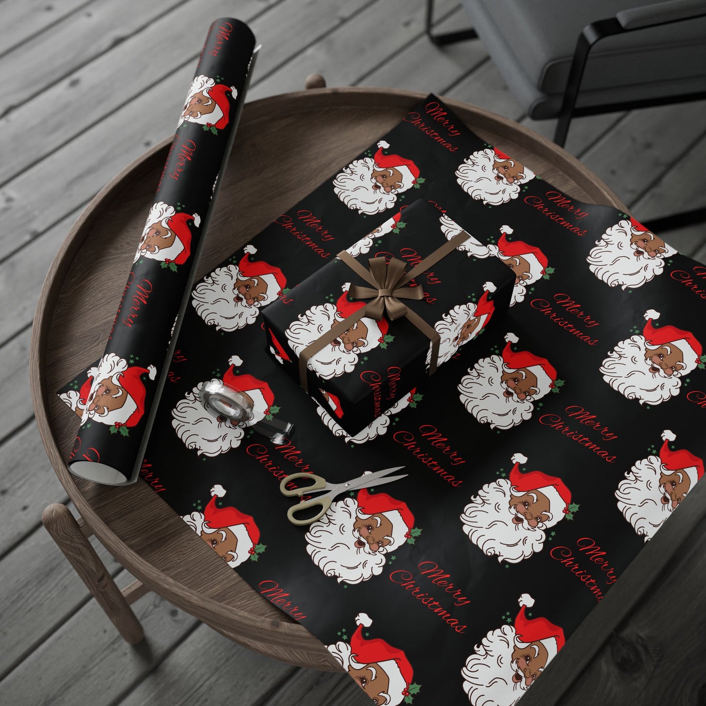 Vintage Red Hat Black Santa Christmas Wrapping Paper - Merry Christmas